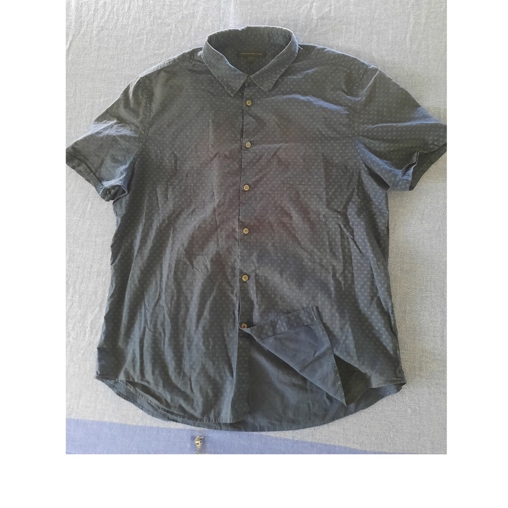 John Varvatos USA Mens XL Navy All Over Micro Print Short Sleeve Button Shirt